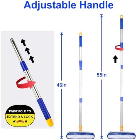 Floor Scrub Brush - 2 in 1 Deck Scrub Brush with Long Handle for Tile, Deck, Patio, Marble, Garage, Wall, Kitchen, Bathroom - Image 2