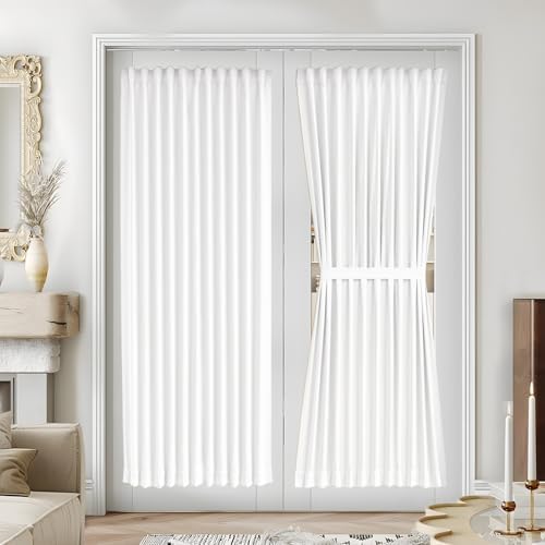 Vatge Pure White Door Curtains for French Door - 50% Sunlight Blocking French Door Curtain for Front/Back Doors, 1 Panel, W54 x L72, Pure White by Vatge