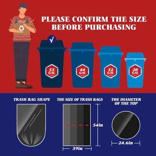 Teivio Large Black Trash Bags 55-60 Gallon 20 Count 50 Gal Garbage Bags - Image 2