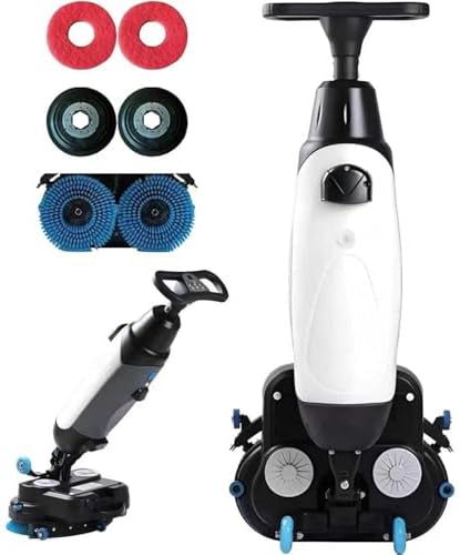 17" Commercial Floor Scrubber Machine with Double Brush Disc Battery-Powered Multi-Functional Floor Buffer Machine 360°Rotation,13000 sqft,360RPM Motor,1-Gal Clean Tank White by Unknown