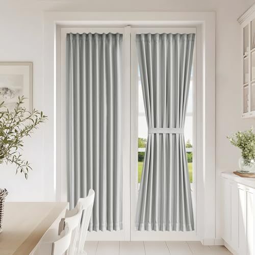Vatge Front Door Curtains for Glass Window - Self Adhesive French Door Curtain with Tieback for Patio Door, 1 Panel, W25 x L72, Silver Grey by Vatge
