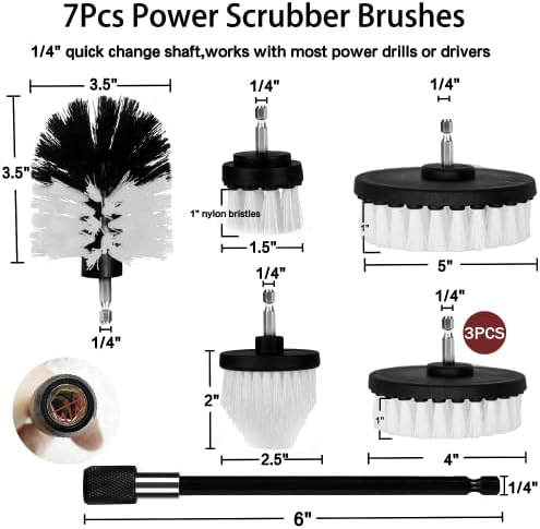 8 Pack Drill Brush Attachment Set,1/4in Power Scrubber Brush + Extend Long Rod, Power Cleaning Scrub Brush for Bathroom, Tub, Tile, Floor, Grout, Boat(White) - Image 4