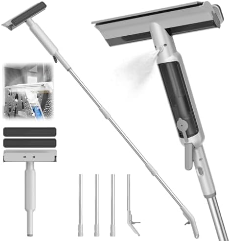 4 in 1 Window Squeegee with Water Tank,Window Cleaner Tool with Remote Control Water Spray,16'' to 72'' Adjustable Extension Pole,Wastewater Tray,Sponge Window Squeegee for Shower Glass Car Window by Unknown