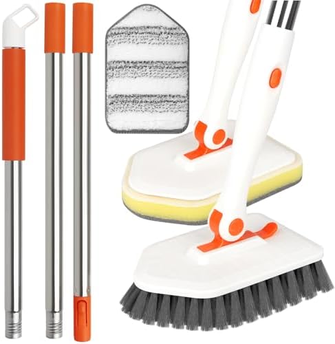 Long Handled Scrub Brush for Shower，3-in-1 Cleaning Brushes with 3 Different Function Cleaning Heads Brush for Shower Cleaning Bathroom Kitchen Walls Tub Tile by HOME