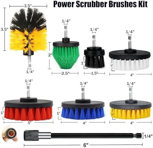 8 Pack Drill Brush Attachment Set,1/4in Power Scrubber Brush + Extend Long Attachment,Multi-Purpose Brush Drill Attachment, Power Cleaning Scrub Brush for Bathroom, Tub, Tile, Corner - Image 7