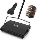 JEHONN Carpet Floor Sweeper Manual with Horsehair, Non Electric Quite Rug Roller Brush Push for Cleaning Pet Hair, Loose Debris, Lint (Black) by JEHONN