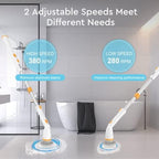 Electric Spin Scrubber, KIKOLIN 380RPM High Speed Power Scrubber, Cordless Cleaning Brush 2 Speeds for Bathroom, Tub, Shower, Floor with 4 Replaceable Brush Heads and Adjustable Extension Long Handle - Image 3