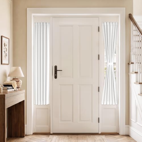 Vatge Front Door Sidelight Curtains with Magic Tape - 12x60 Door Window Covering, 50% Sunlight Blocking French Curtain, 1 Panel, W12 x L60, Pure White by Vatge