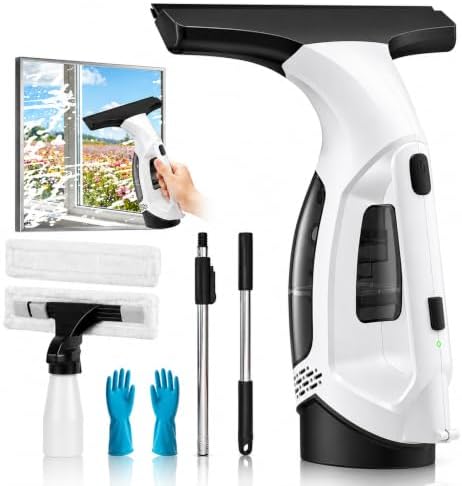 Window Vacuum Squeegee Cordless, Window Vacuum Cleaner with 2000Pa Streak-Free Suction, 30–40" Extension Pole, 11-Inch Cleaner Tool for High Windows, Shower Glass, Tiles & Mirrors by Yardsignup