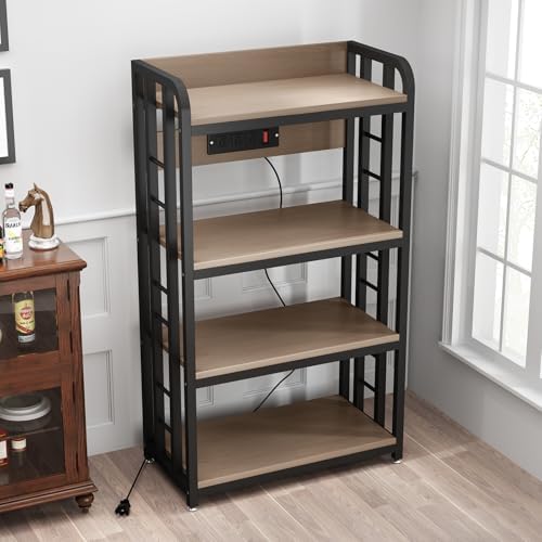 Bakers Rack with Power Outlet ，4-Tier Kitchen Baker's Rack,Microwave Cart - Image 4