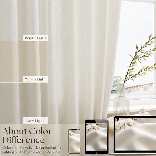 Beige Semi Sheer Linen Kitchen Curtains 45 Inch Length 2 Panels - Image 3