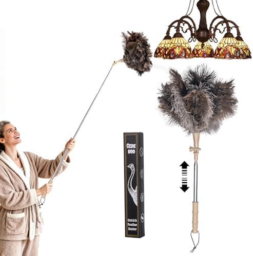 Extendable Ostrich Feather Duster, Natural Ostrich Feathers Long Handle Duster for Cleaning, 47” Soft & Fluffy Feather Duster for High Ceilings, Fans, Walls, Furniture, Home Dusting(A11-Ivory) by Unknown