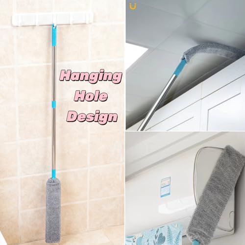 Flat Duster for Under Appliances Cleaning Tool with 4 Microfiber Dusting Cloths, Flat Duster with Extension Pole, Retractable Gap Dust Cleaning Artifact, Bendable Microfiber Duster Mop (1) - Image 2