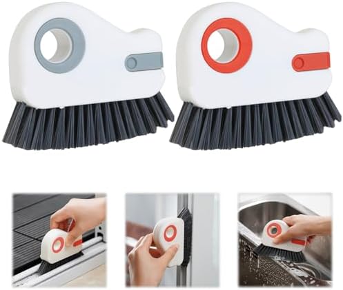 2 in 1 Groove Cleaning Brush, Grout Cleaner Tool & Multifunction Window Track Cleaner (with Hidden Scraper or Mini Dustpan) – for Glass Door Tracks, Window Sills, Sliding Doors (Orange + Grey) - Image 7