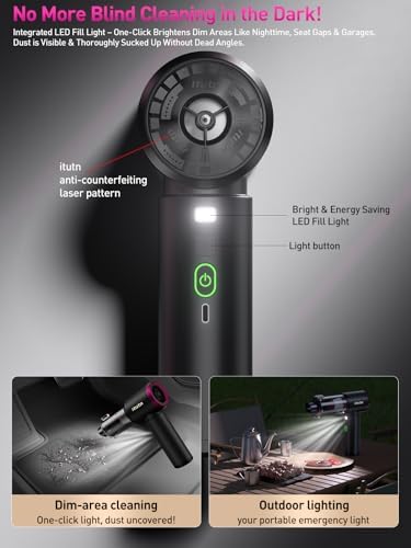 Mini Car Vacuum Portable Cordless with LED Light, 15000PA Powerful Suction, 80W High Power, One-Click Empty, Dual Hepa Filter, Y8plus Car Vacuum Cleaner & Air Duster for Home, Desk, PC, Keyboard - Image 2