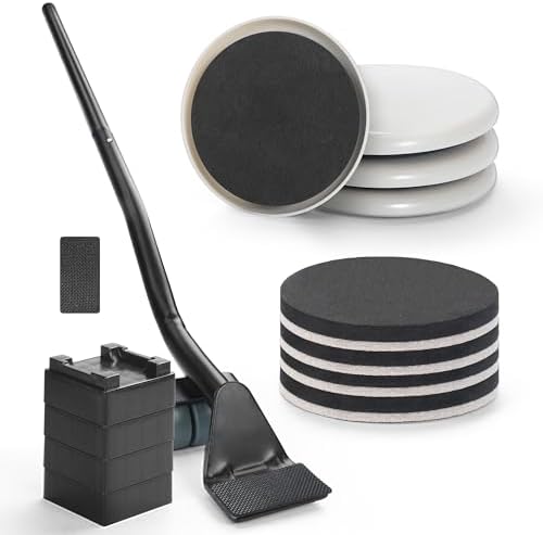 Furniture Lifter Tool + 8-Pack of 3.5" Sliders, Save 80% Effort, Safely and Easily, The Lift and Glide Tool Set for Heavy Furniture and Appliances, Reusable Moving Pads, Floor Protectors for Carpet by Shnbxtnd