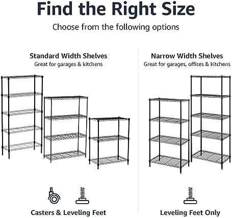 Amazon Basics 3-Shelf Adjustable Heavy Duty Storage Shelving Unit on 2" Wheels, Metal Wire Rack for Garage, Utility Shelving with Leveling Feet, 23.2"L x 13.4"W x 32.75"H, Black - Image 6