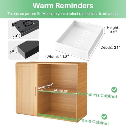 2Pack Pull out Cabinet Organizer, 21"Deep, Heavy Duty Full-extension Slide out Drawers for Kitchen Cabinet, Roll out Shelf Storage with Nano Adhesive for Pots,12"W x 21"D x 3.1"H, White - Image 2