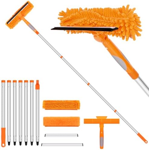 109" Window Cleaning Squeegee Kit, Professional 2 in 1 Squeegee Window Cleaner with Extension Pole, Window Washing Kit with 2 Blade 2 Pads for Indoor & Outdoor High Windows Car Glass by TIMIVO