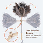 Extendable Ostrich Feather Duster, Natural Ostrich Feathers Long Handle Duster for Cleaning, 47” Soft & Fluffy Feather Duster for High Ceilings, Fans, Walls, Furniture, Home Dusting(A11-Ivory) - Image 5