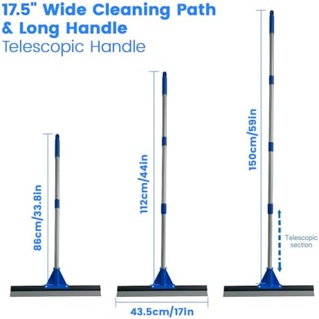 Floor Squeegee for Concrete Floor, 17.5" Heavy Duty Squeegee Broom for Floor, Commercial Scrubber Mop with Extendable Long Handle, Bathroom Tile Shower Glass Window - Image 3