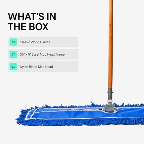 36 Inch Blue Commercial Dust Mop & Floor Sweeper – Wood Handle Floor Mop for Tile, Hardwood & Concrete - Image 4