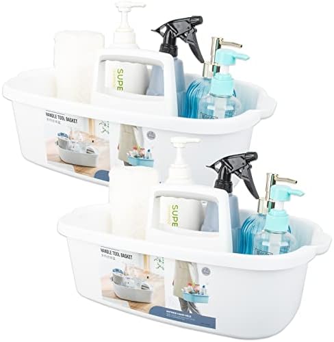 Large Cleaning Supplies Caddy Portable Shower Caddy Basket White 2 Pack by JiatuA