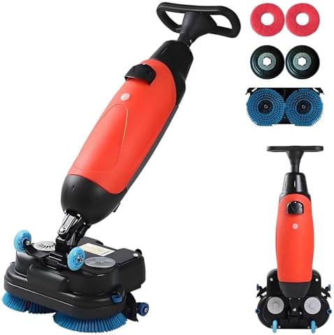 BANGBANGJI Industrial Commercial Floor Scrubber, 17” Floor Buffer Machine, Cordless Design, Dual Rotary Brushes, 360° Rotating Head for Grouted Tile & Concrete by Unknown