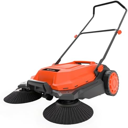 MAXLANDER 26-Inch Walk-Behind Floor Sweeper, Manual Push Cleaner with 6.3-Gallon Dust Container, Adjustable Folding Handle for Garage, Patio, Sidewalk & Yard by Maxlander