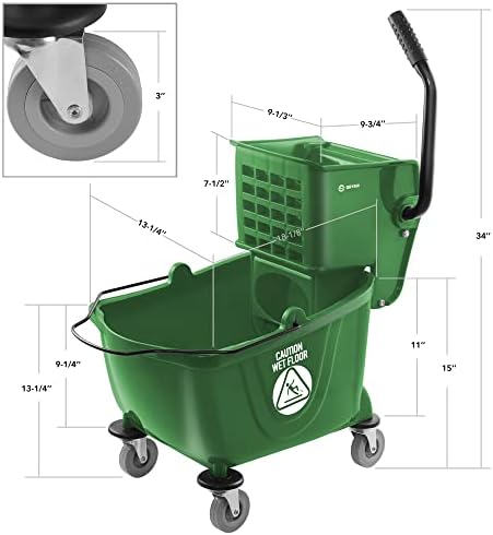 Dryser Commercial Mop Bucket with Side Press Wringer, 26 Quart, Green - Image 5