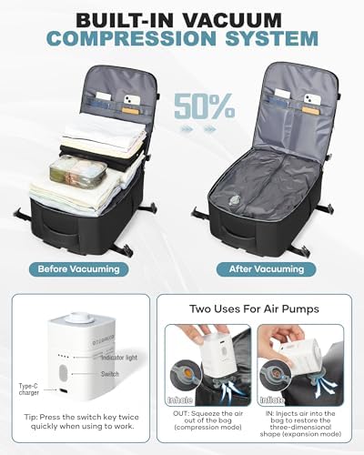 coofay Large Vacuum Backpack Travel with Pump Vacpack Travel Backpack with Vacuum System Compression Backpacks for Travel Easy Vac Pack Carry on Luggage - Image 2