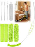 Bend-Free Gap Dust Cleaner Cleaning Tools Washable Flat Duster Brush with 4 Microfiber Chenille Dusting Cloths Long Handle 56 inches for Cleaning Under Appliances Furniture Couch Bed Fridge by Jisejima