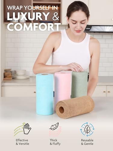 Fantasticlean Kitchen Towels Roll, 80 Sheets,10''(Pink,Blue,Tan,Moss Green) - Image 3