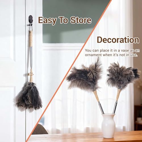 Extendable Ostrich Feather Duster, Natural Ostrich Feathers Long Handle Duster for Cleaning, 47” Soft & Fluffy Feather Duster for High Ceilings, Fans, Walls, Furniture, Home Dusting(A11-Ivory) - Image 7