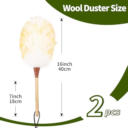 Natural Lambswool Duster 16 Inch Handheld with Wooden Handle Duster Dusting Tool for Blinds Electronics Furniture Delicate Surfaces (2Pcs) - Image 2