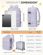 Carry On Backpack Personal Item Travel Backpack For Women Airline/Flight Approved Waterproof Sports Luggage Casual Daypack Small Hiking Backpack Purple - Image 3