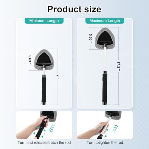 JUSTTOP Windshield Cleaner Tool, Car Interior and Exterior Window Cleaning Kit with Extendable Handle & 4 Reusable Microfiber Pads, Auto Glass Wiper Brush Kit for Car & Home Windows (Grey) - Image 3