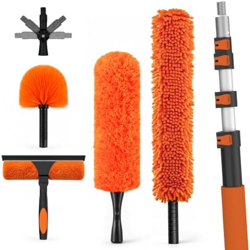 LAANPOLE 26FT High Reach Duster Cleaning Kit with Extension Pole, High Ceiling Fan Cleaner Duster Tool for Fan Blades, Window Washing Kit with Microfiber Feather Duster & Window Squeegee by LAANPOLE