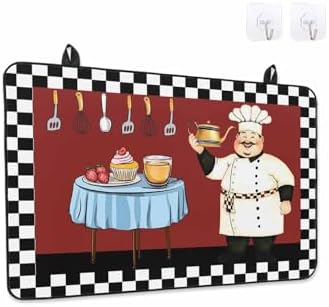 Kitchen Fat Chef Stove Top Covers for Electric Stove, Farmhouse Red Cook Induction Cooktop Cover Protector, White Black Plaid Range Mat for Glass Top Stove, Kitchen Countertop Dish Drying Mat, 24"x21" by Unknown