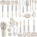 E-far Silicone Cooking Utensils Set, 30-Piece Khaki Kitchen Utensils Set by E-far