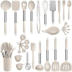 E-far Silicone Cooking Utensils Set, 30-Piece Khaki Kitchen Utensils Set by E-far