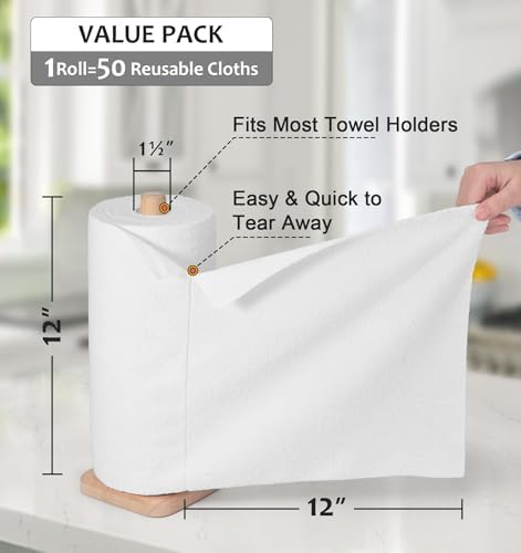 UPSTAR Microfiber Cleaning Cloth, Reusable Paper Towels Rolls, 50 Packs 12x12 inch Cleaning Rags for Washing Dishes, Kitchen, Bathroom, Car, White - Image 3