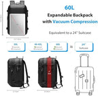 60L Vacuum Backpack Travel, TSA Lock, Charging Port, Waterproof - Image 5