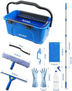 Window Cleaning Kit with Storage Bucket, Squeegee Cleaner Tool with Extension Pole, Glass Cleaning Tools Set with Spray Bottle, Brush, Scrubber, Gap Brush & Gloves for Window Shower Mirror Car - Image 2
