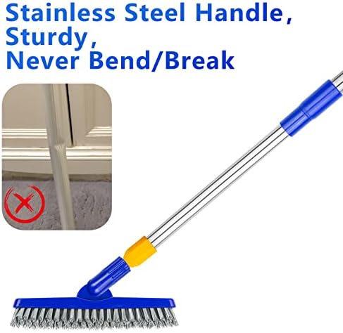 12" Wide Floor Scrub and Grout Brush Set With Long Extendable Handle - Stiff Bristle Heavy Duty Cleaner for Tile, Deck, Garage, Kitchen, Bathroom - Image 4