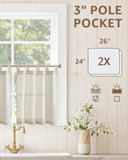 jinchan Linen Tier Curtains, Tab Top, 26x24, 2 Panels, Natural - Image 3