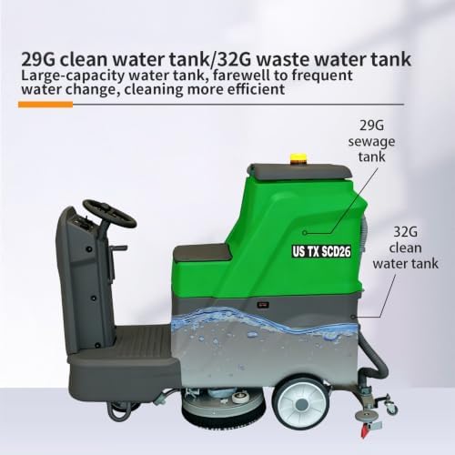 Commercial Ride-On Floor Scrubber Machine – 26" Cleaning Path, 29 Gal Solution Tank, 32 Gal Recovery Tank, Battery Powered Industrial Floor Scrubber, 6–8 Hour Runtime (US-TX SCD26) - Image 4