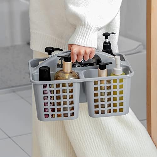 Portable Shower Caddy Basket Plastic Storage Basket with Compartments Grey - Image 4