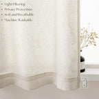 Beige Semi Sheer Linen Kitchen Curtains 30 Inch Length 2 Panels - Image 4