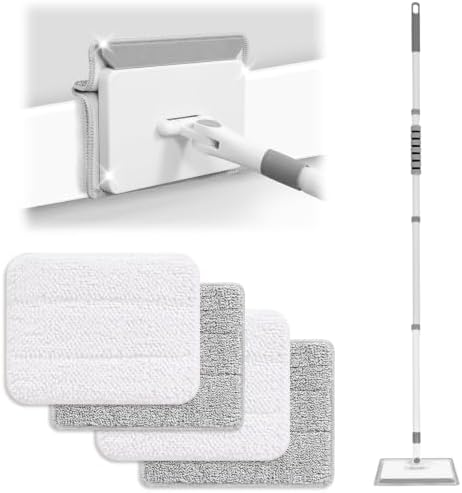 Baseboard Cleaner Tool with Handle, 3 in 1 Wall Cleaner Mop with Long Handle, 360° Rotatable Wall Mop with 4 Replacement Microfiber Chenille Pads for Wall Floor Baseboards Cleaning by lorpect.Skybull